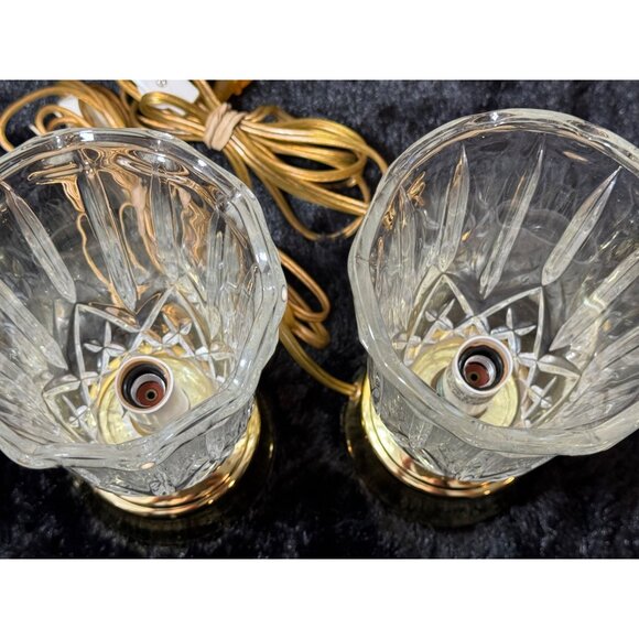 Pair Of Elegant Pressed Crystal & Brass  Regency Style Table Lamps Tested - Picture 3 of 9